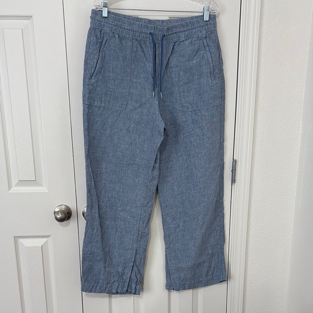 Athleta Chambray Blue Retreat Linen High Rise Wide Leg Pant